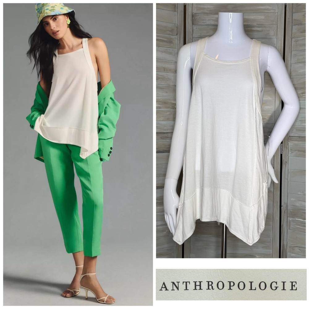 Anthro Pilcro Hankey Hem Swing Tank top handkerchief asymmetrical NWT white S
